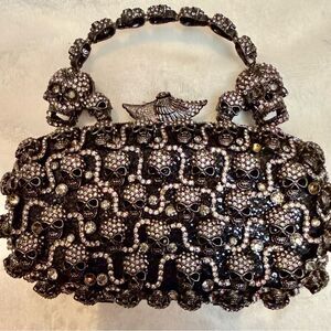 Charles Dary Embellished Swarovski Crystal Skulls and Wings Convertible Clutch